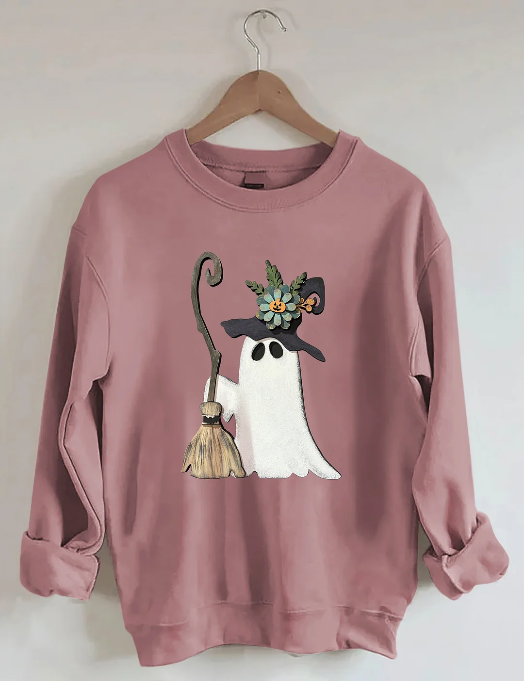 Ghost Witch With Broomstick Sweatshirt