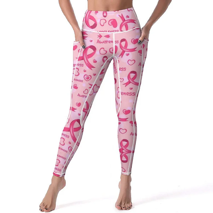 Yoga Pants Pink Ribbon，breast Cancer Awareness  customized, personalized, gift