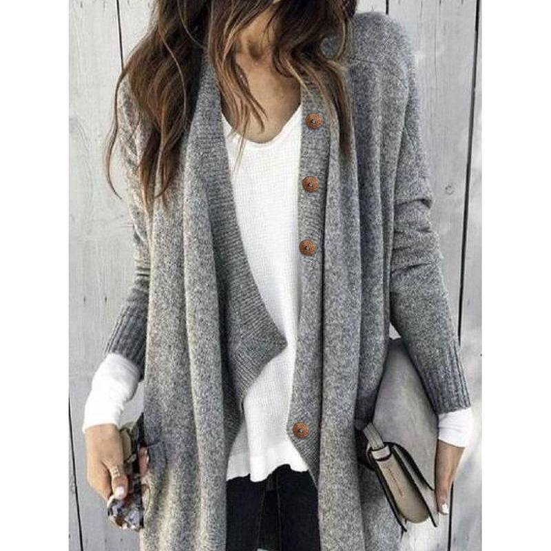 Large Size Solid Color Buttoned Casual Cardigan - VSMEE