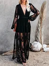 Gauze See-Through Long Sleeves Maxi Dress