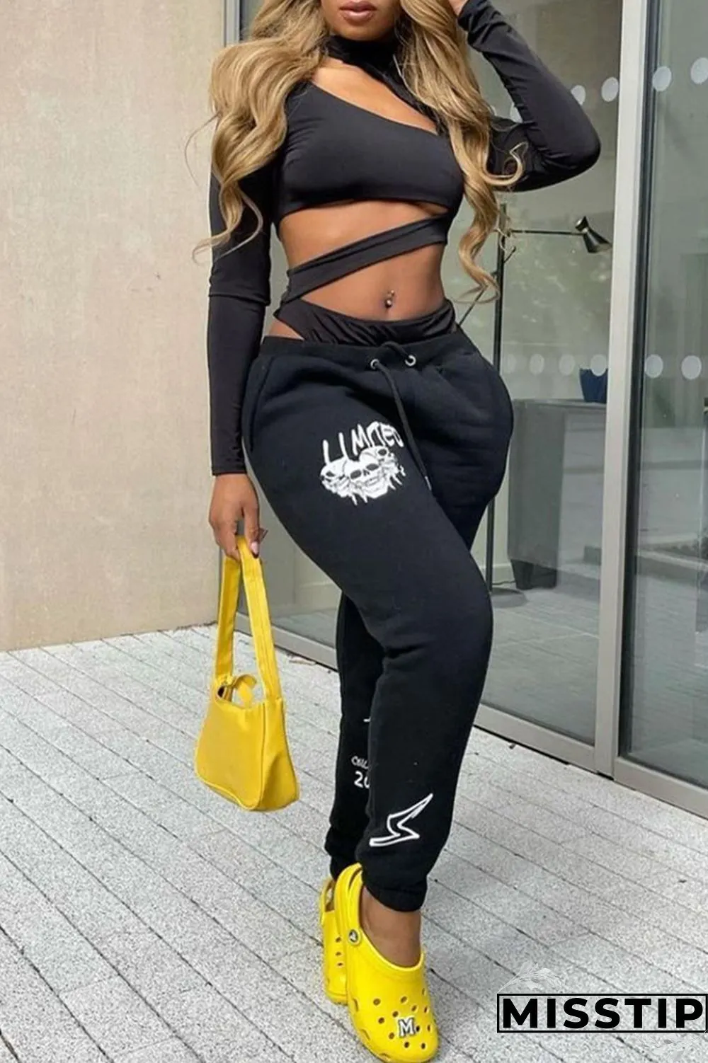 White Fashion Casual Print Basic Regular Mid Waist Trousers