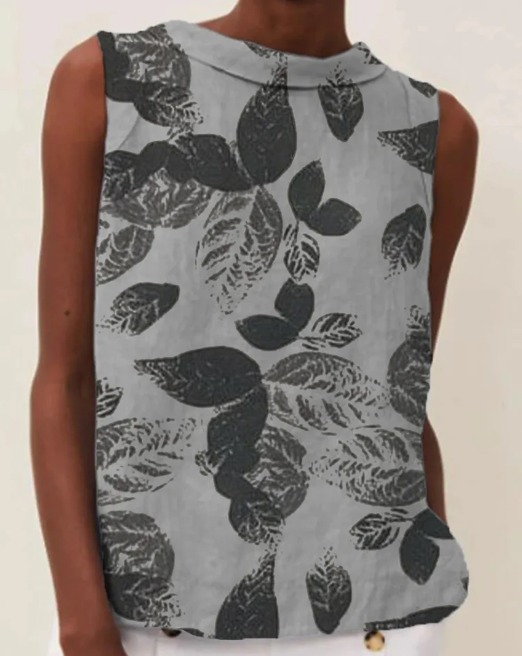 Linen Sleeveless Blouse With A Round Neck