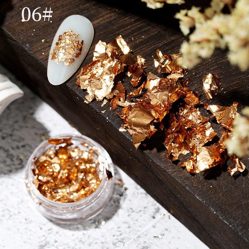 6 Grids Sparkly Foil Nails Sequins Irregular Aluminum Gold Red Summer Design Set  Mirror Chrome Glitter Flakes Gel DIY Manicure-Nail Inspo