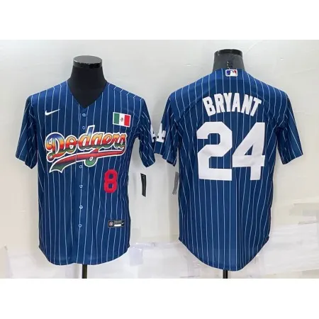 Men's Los Angeles Dodgers Front #8 Back #24 Kobe Bryant Navy Mexico Rainbow Cool Base Stitched Baseball Jersey ML7M