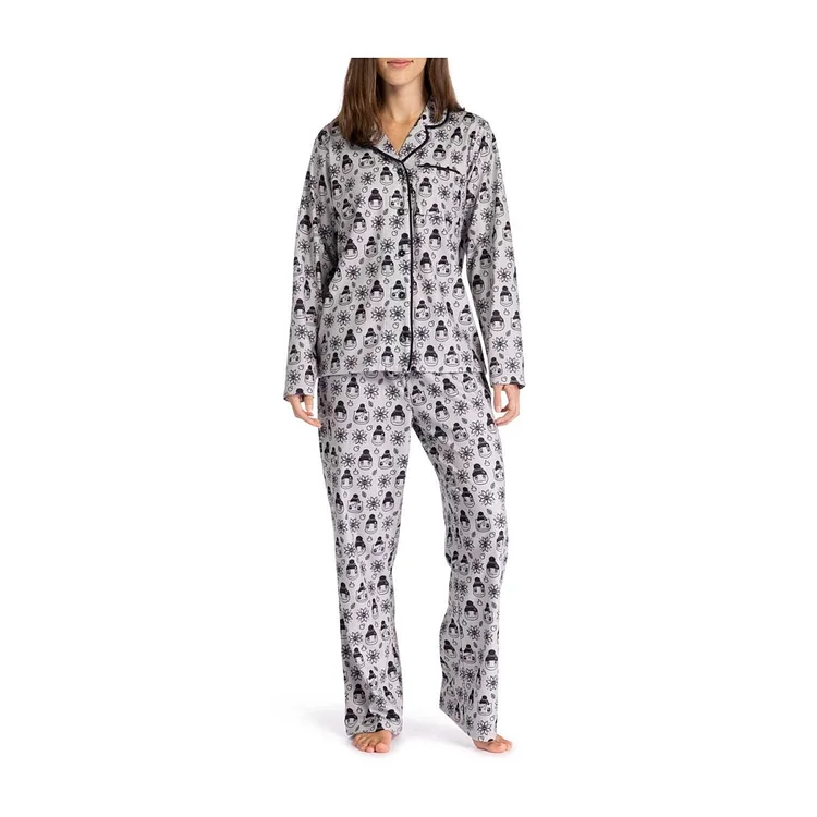 Kanto First Partner Holiday Flannel Button-Up Pajama Set - Women