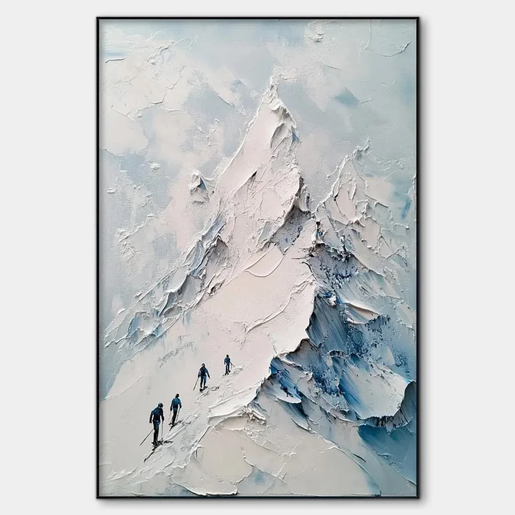 ASCENT: Textured Impasto Mountain Landscape Painting with Skiers（Canvas painting）