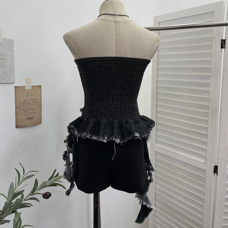 Nigikala Nigikala Shooting Spice Girls Irregularly Brush Chest To Make Old Hair Edge Open Short Sleeveless Top Sling Sling Vest 2716