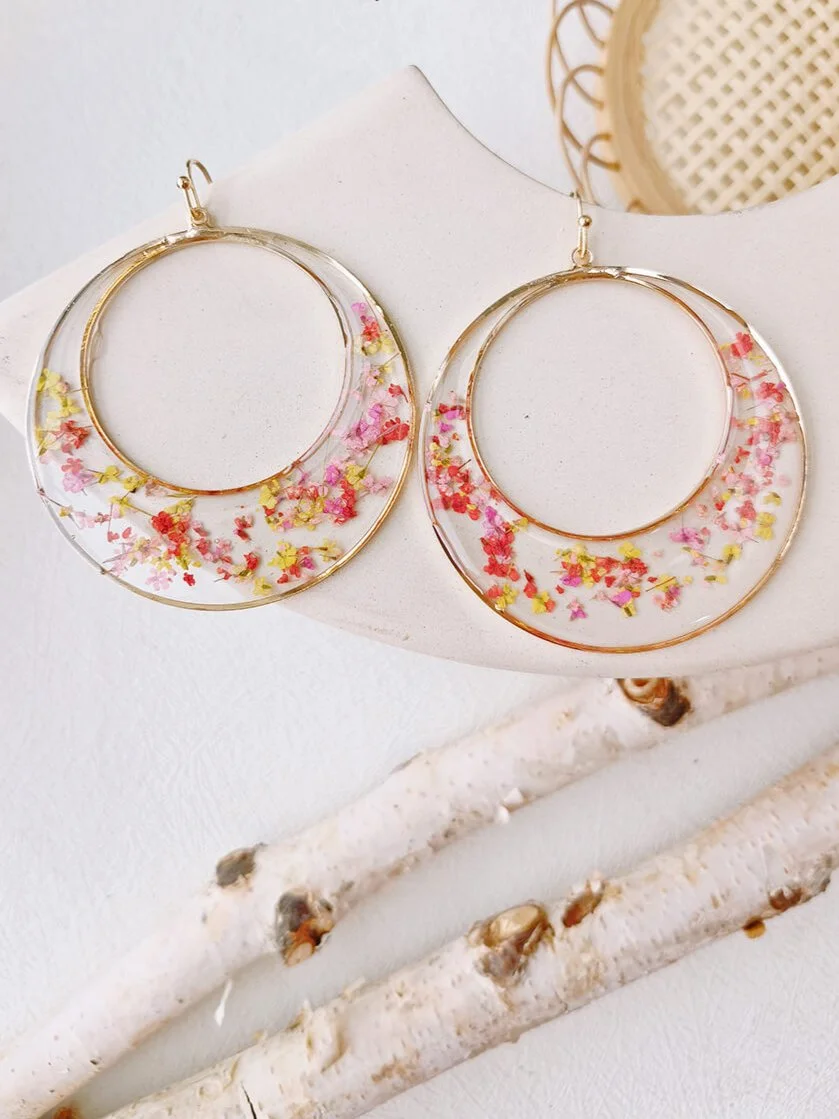 Queen Anne Lace Dried Flowers Large Hoop Earrings