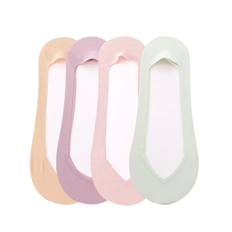 4 Pairs Fashion Women Summer Silicone Antiskid Ice Silk Boat Socks Invisible Low Cut Shallow Mouth Girls Breathable Sock