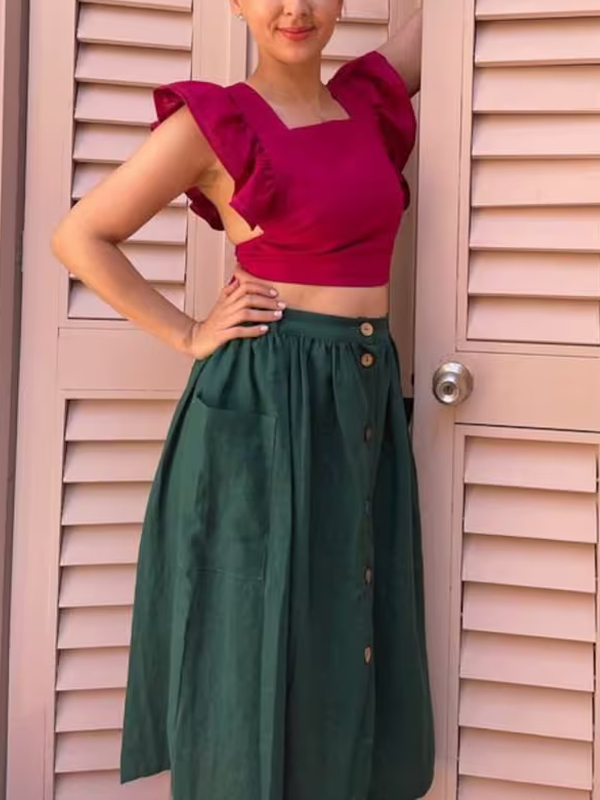 Solid Color Cotton And Linen Skirt hjn Shicloths