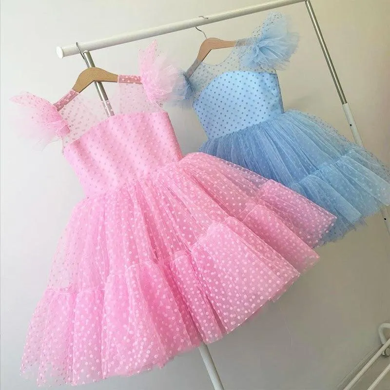 Girls Princess Dress Kids Elegant Wedding Tutu Prom Dresses Children Tulle Flare Sleeve Communion Party Formal Evening Clothes