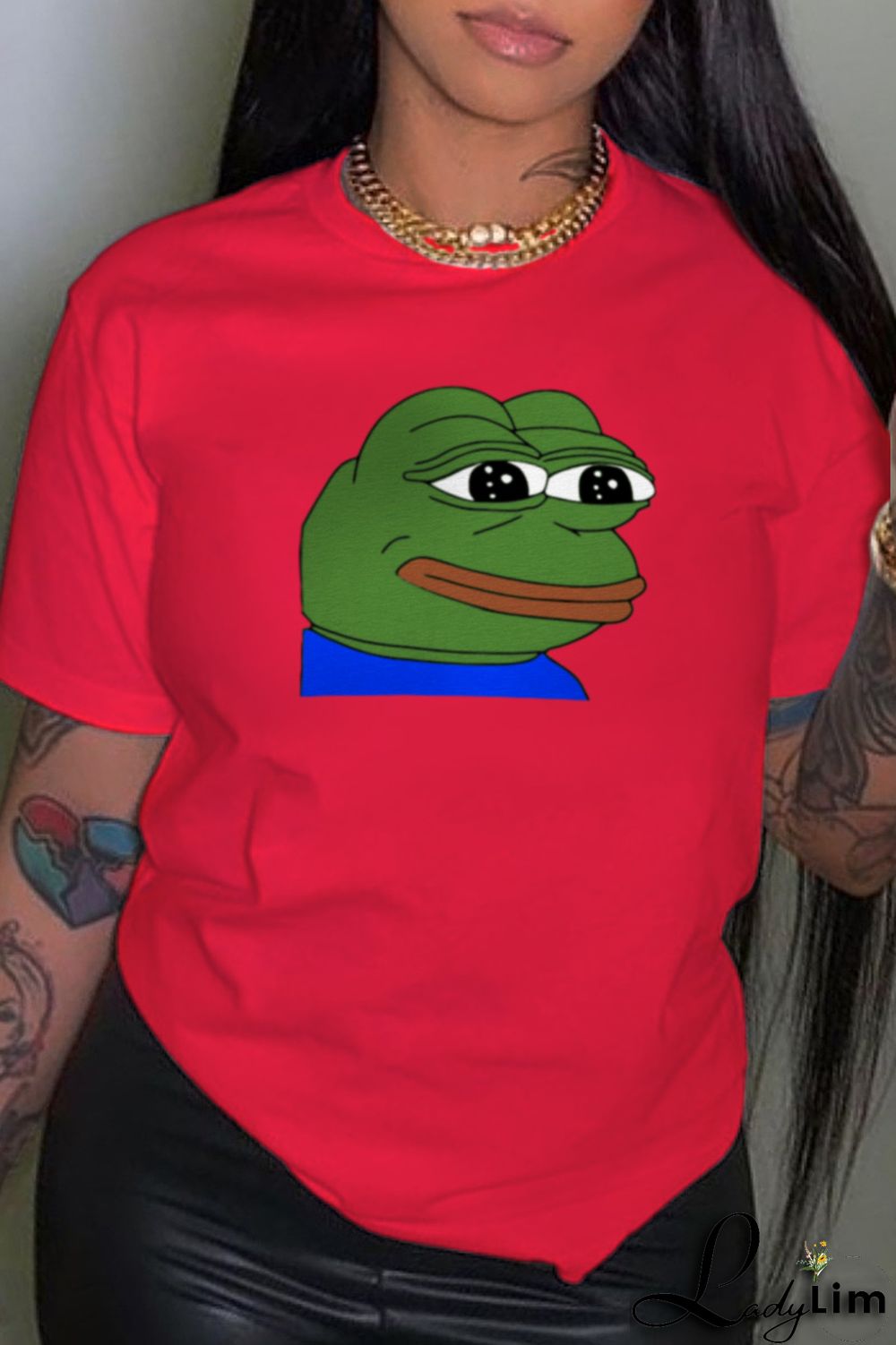 Black Fashion Cute Print Patchwork O Neck T-Shirts