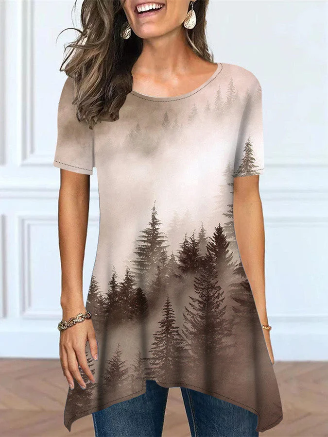 Women's Short Sleeve Round Neck Print Gradient Casual Top