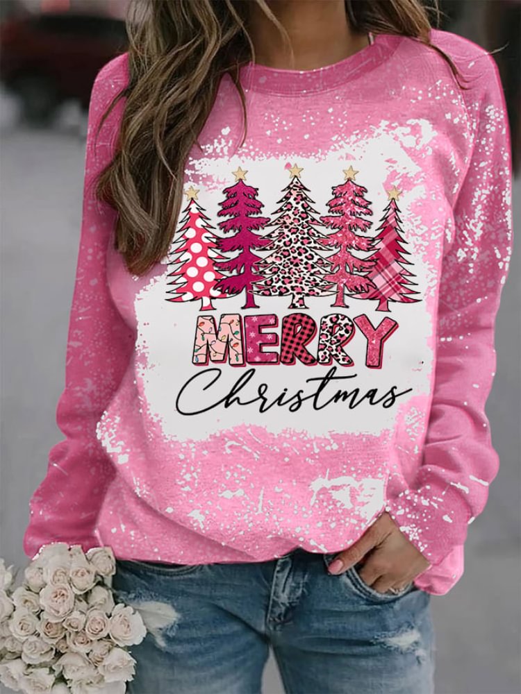 Comstylish Merry Christmas Christmas Tree Bleached Sweatshirt