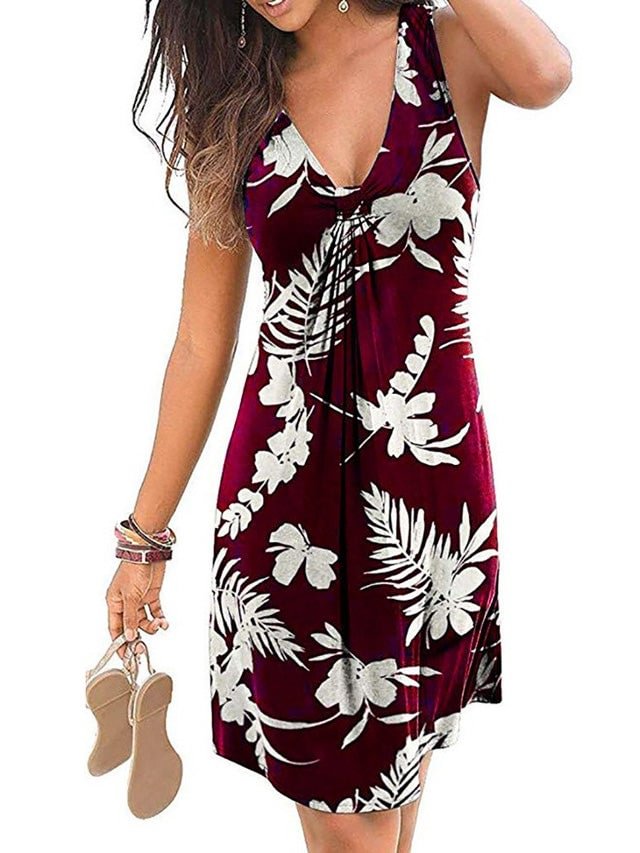 Large Size Dress Spring/Summer New Feminine V-neck Print Dress | EGEMISS