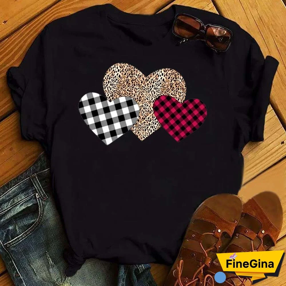 Maycaur Fashion Women T Shirt Love Heart Printed T Shirt Casual Red Tops 90s Valentine's Shirt Female Harajuku Graphic Tshirt