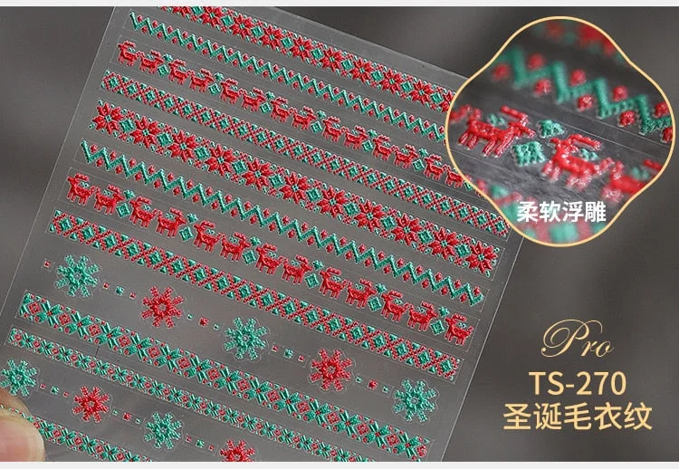 5D Christmas SnowFlake Snowman Nails Art Sticker Pro Frosted Thin Transparent Embossed New Year Nail Art Design Nail Stickers-Nail Inspo