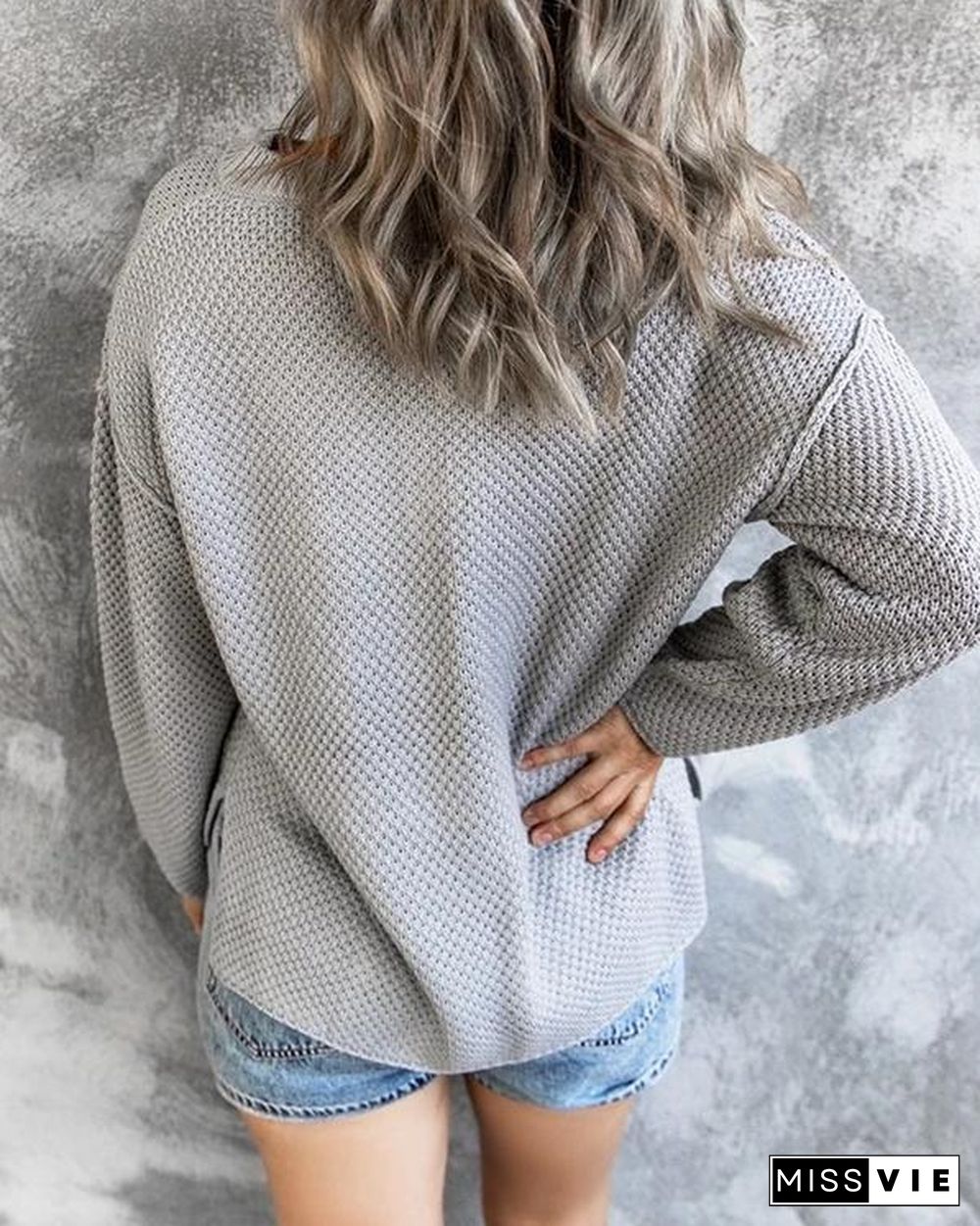 Comfy Cozy Sweater Drop Shoulder Button Up Knitting Top