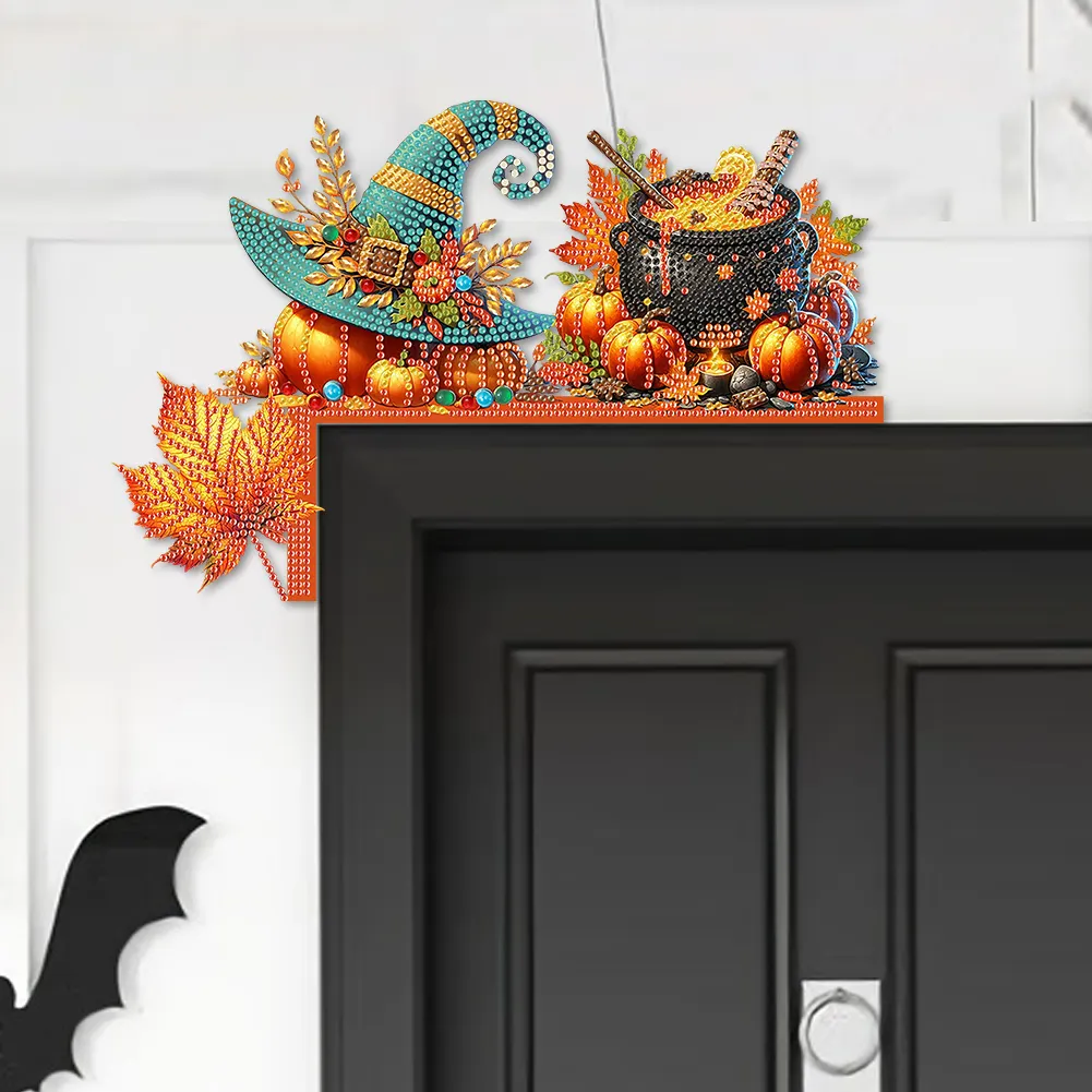 Autumn Pumpkin Diamond Art Door Right Angle Sign for Indoor Outdoor Wall