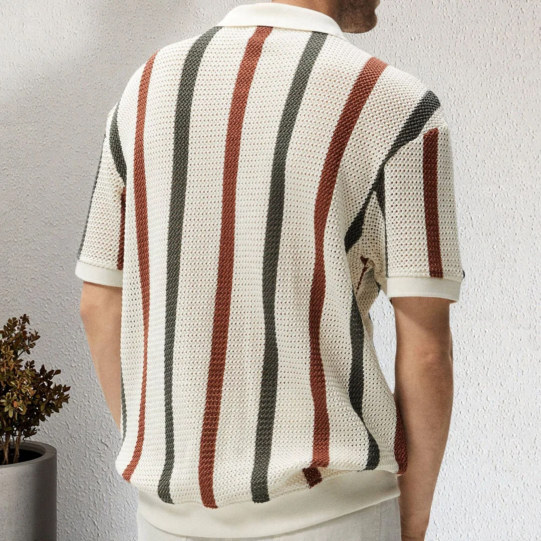 Uveng Uveng Men's Coarse Knitted Knitted Knitted Knitted Striped Slamming Knitting Casual Polo Shirt SY0213