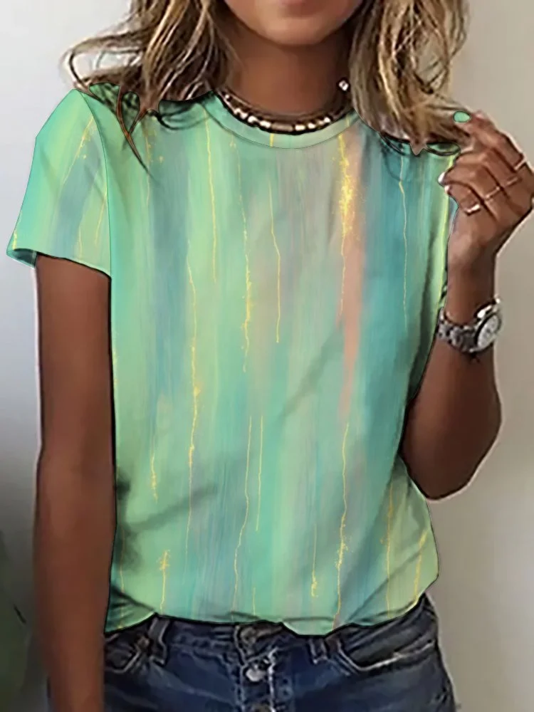 Printed Short Sleeve Casual T-shirt for  Women and Men Unisex Pattern Green, Blue, Glitter