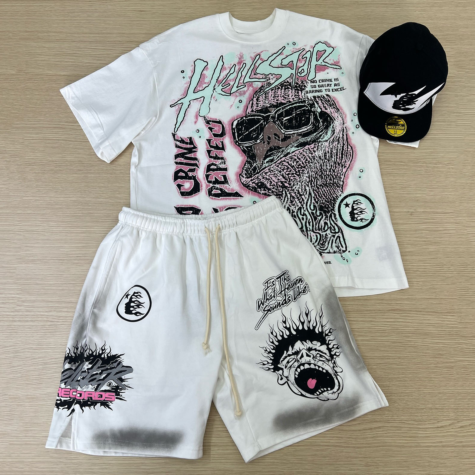 Hellstar Mask Big Head Graffiti T-Shirt And Shorts Co-Ord