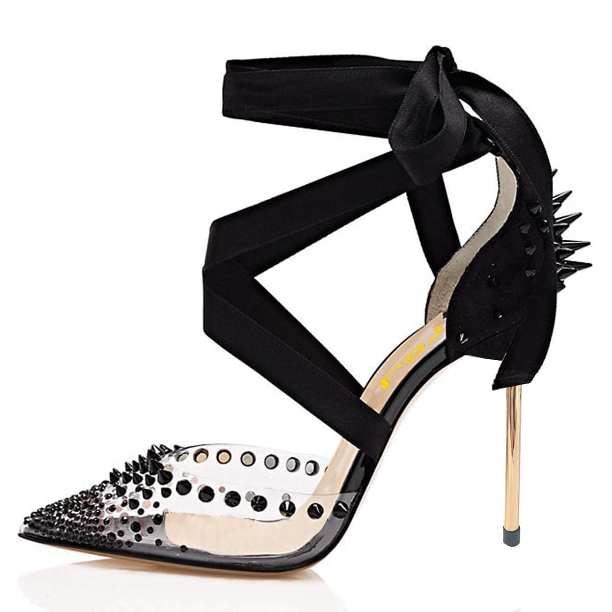 Clear PVC Pointed Toe Stiletto Heel Ankle Strap Sandals Nicepairs