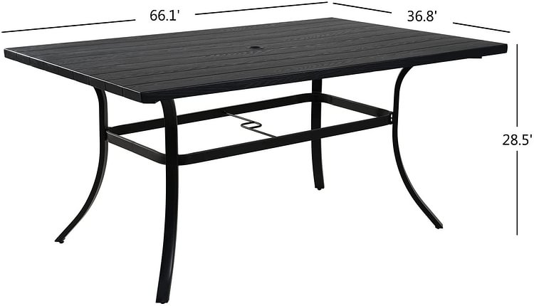 Grand Patio Outdoor 7 Piece Dining Table Set, Modern Woodgrain-Look Metal Table and Wicker Chairs for 6, Patio Furniture Set for Yard, Backyard, Garden, Deck, Poolside