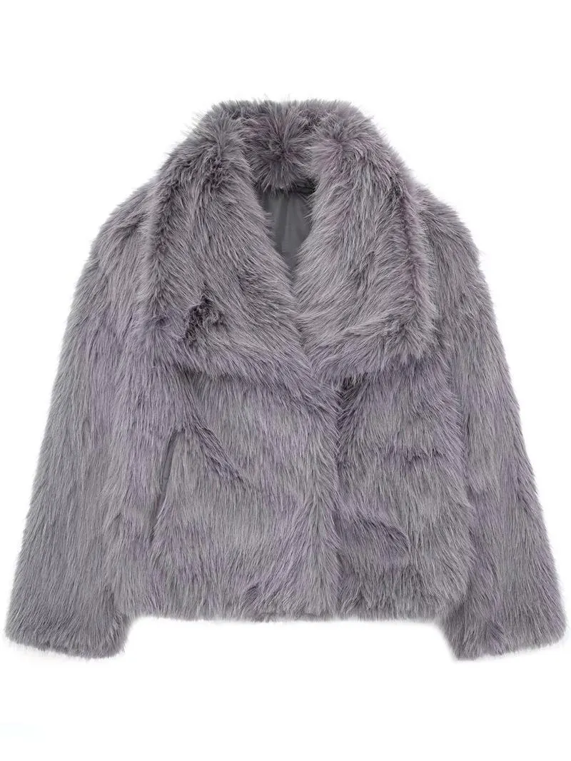 Women's Solid Color Faux Fur Fuzzy Jacket, Casual Long Sleeve Collared Fuzzy Coat for Fall & Winter, Women's Clothing for Daily Wear, Cute Tops Women's Solid Color Faux Fur Fuzzy Jacket, Casual Long Sleeve Collared Fuzzy Coat for Fall & Winter, Women's Clothing for Daily Wear, Cute Tops