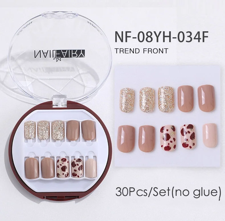 Fake Nails Press Coffin False with Glue Set Packaging Full Artificial Short Kiss Detachable Stick Designs Art Tipsy Cover Box-Nail Inspo