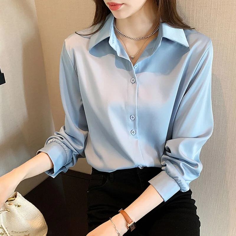 QOERLIN 4XL OL Style Chiffon Blouse Women Long Sleeve Elegant Tops Shirt Solid Long Sleeve Korean Loose Blouses Blusas