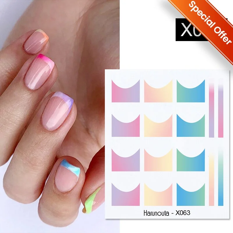Harunouta Geometrics Gradient Volcanic Cloud Water Decals Colroful Wave And Rainbow Pattern Slider Stickers For Nails Decoration-Nail Inspo