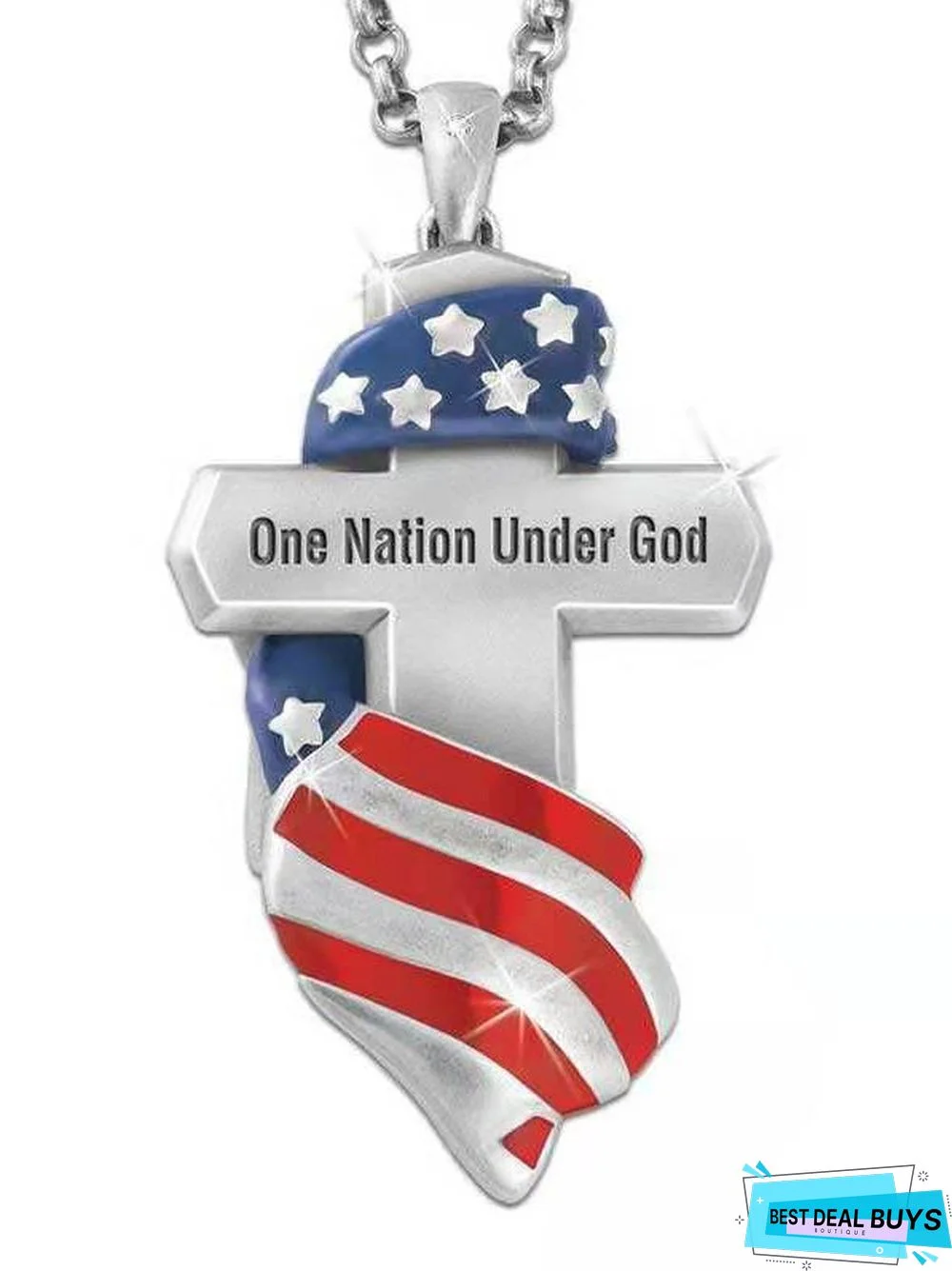 Alloy American Flag Personalized Necklace