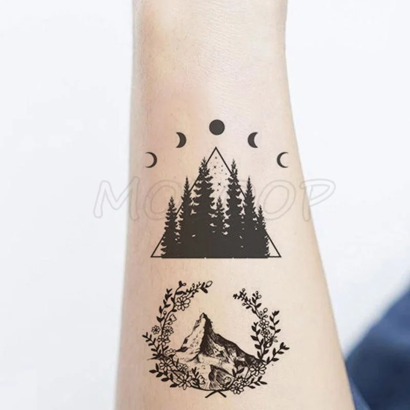 Tattoo Sticker Pine Tree Christmas Plant Black Hand Body Art Water Transfer Temporary Fake Tatto Flash Tatoo for Kid Girl Men