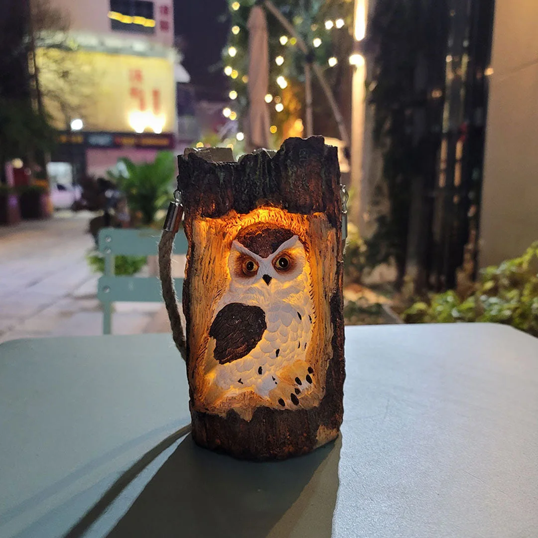 Solar Tree Stump Owl Night Light