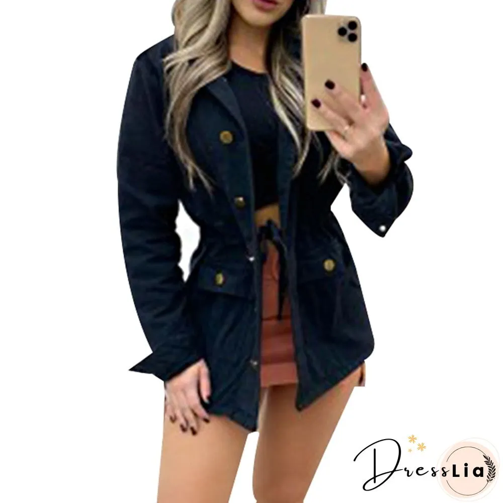 Sale Women Button Coat Office Lady Fall Jacket Slim Pocket Elegant Outwear Vintage