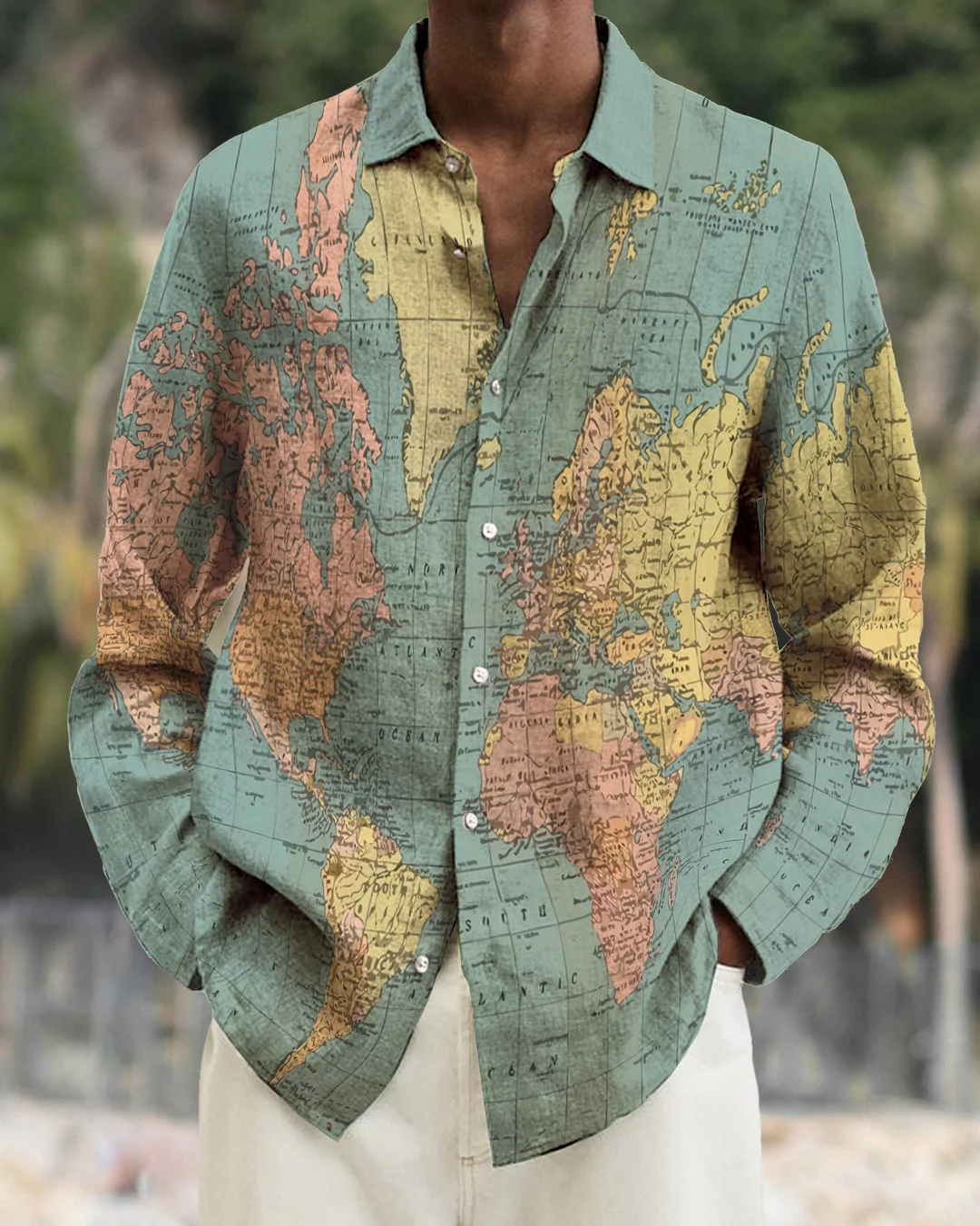 Men's cotton&linen long-sleeved fashion casual shirt  b47f