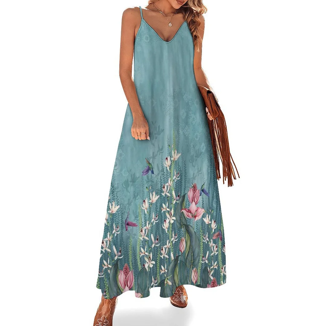 Style & Comfort for Mature Women Plus Size Printed Sling Casual Women Maxi Dress in Pattern Floral, Green, Red