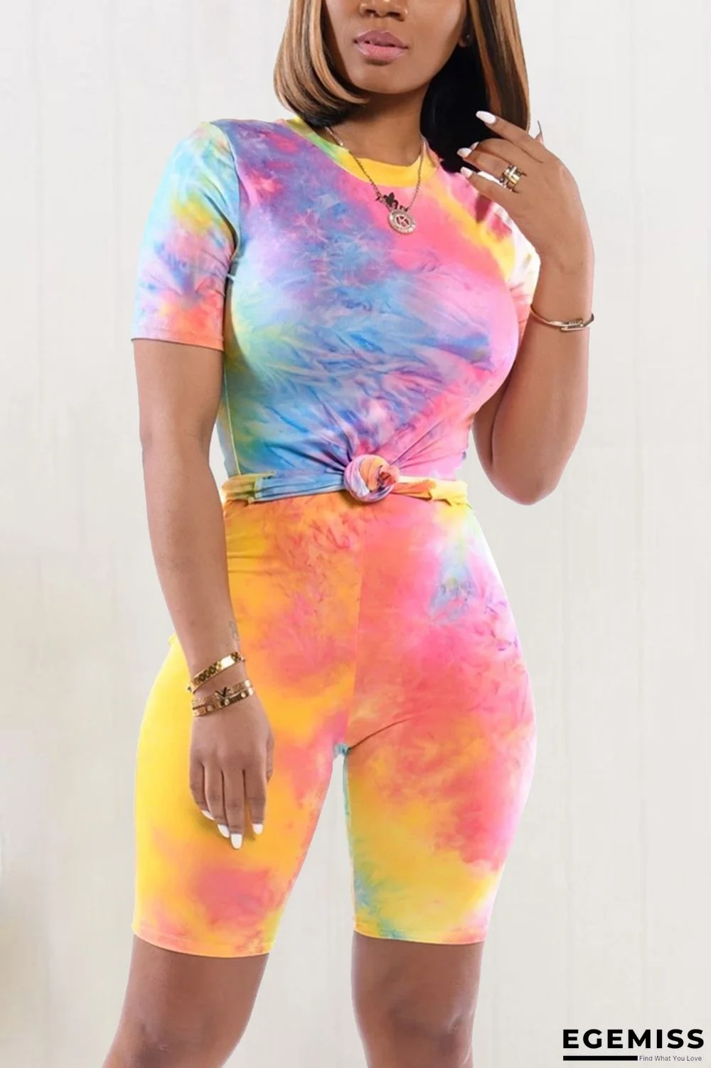 Color Fashion Casual Pprinted T-shirt Shorts Set | EGEMISS