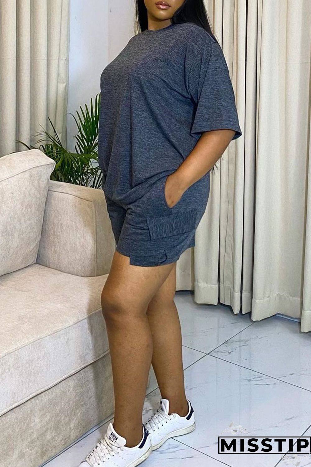 Orange Red Casual Solid Patchwork O Neck Short Sleeve Two Pieces