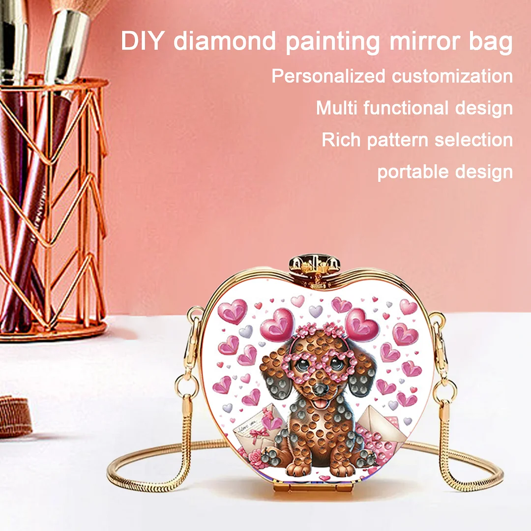 Dachshund DIY Acrylic Love Art Diamond Painting Coin Purse with Chain for Women