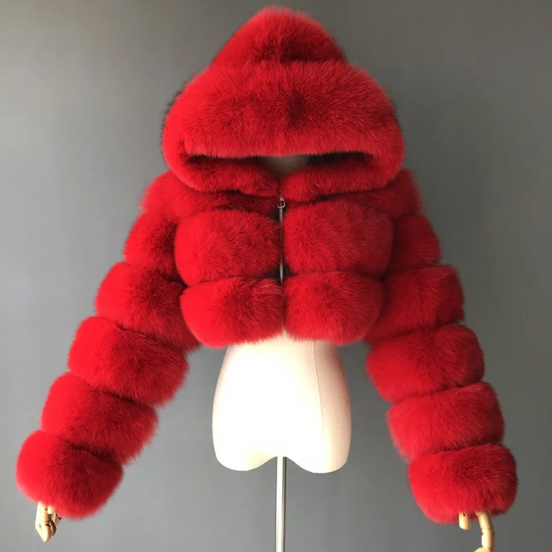 Faux Fur Coats Winter Warm Cropped Fluffy Jacket Coat Parkas Women Oversize Outerwear Ladies Female Soft with Hooded Coats