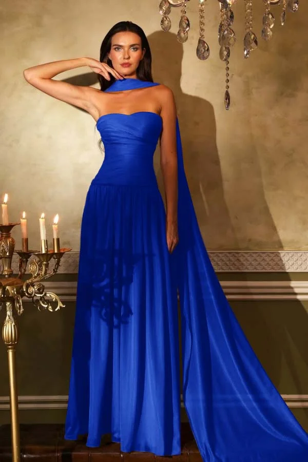Burnt Orange Chiffon Strapless Prom Dress ZT0659