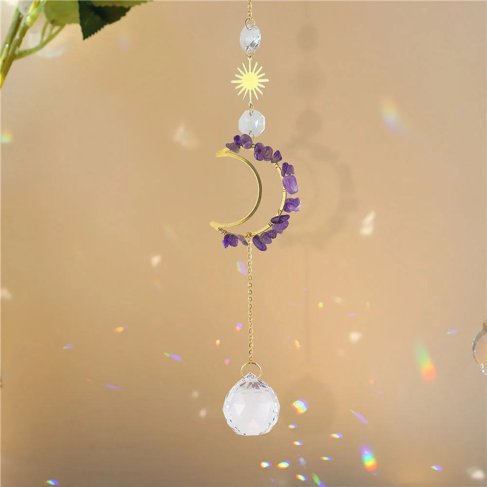 Crystal Windchime Dream Catchers Moon Flower Chandelier Home Decor (Purple)