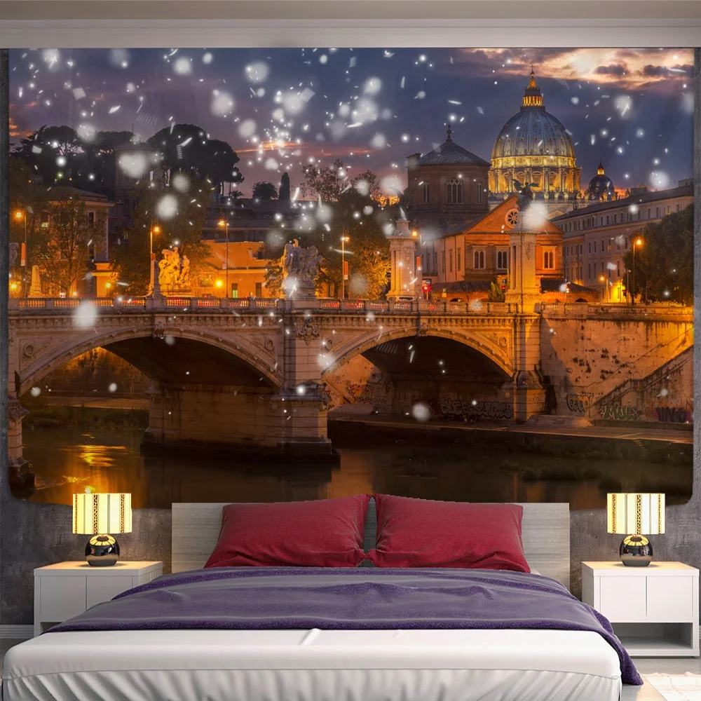 Christmas Fireplace And Snow Wall Hanging Merry Christmas Tapestry For Home Deco Christmas Gift Print Tapestries