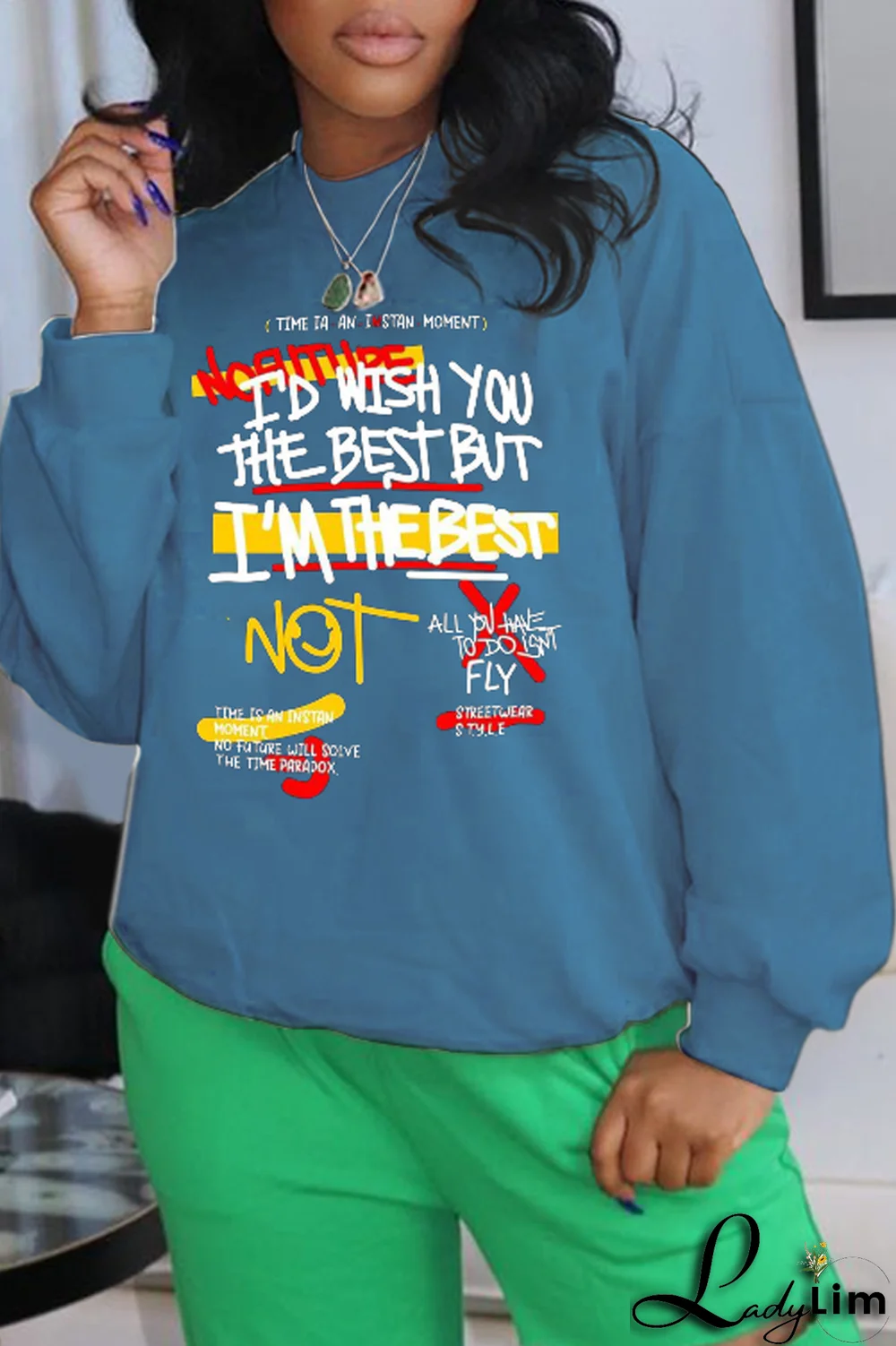 Black Casual Daily Print Patchwork Letter O Neck Tops