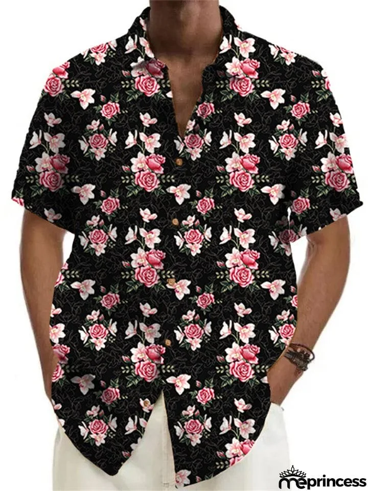 Men's Sun Beach Wear Lapel Short Sleeve Printed Hawaiian Shirt