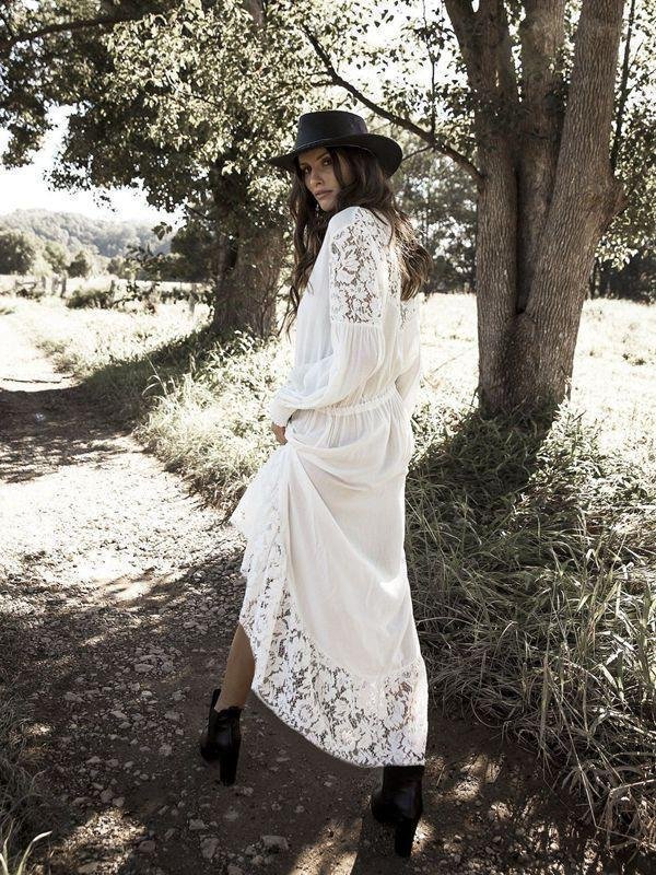 Bohemian Holiday Lace Stitching Cover-up Long Dress