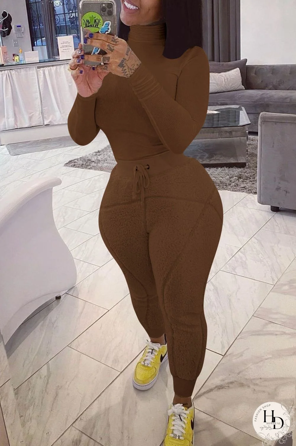 White Street Solid Turtleneck Long Sleeve Two Pieces