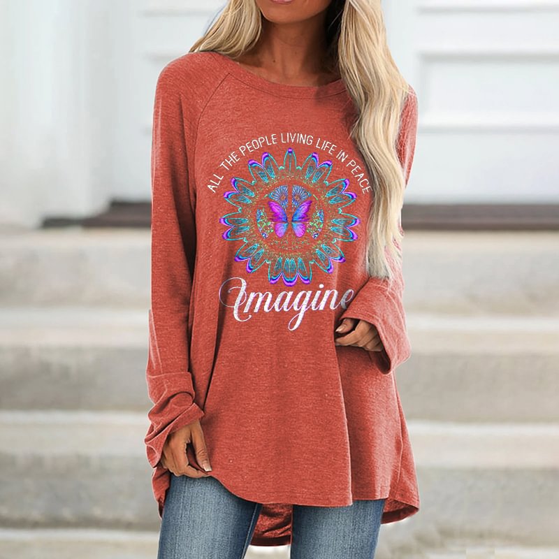 Imagine All The People Living Life Printed Long Sleeve Shirts